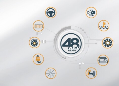 采用衬以青草胎痕标记的 48V 徽标