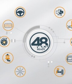 采用衬以青草胎痕标记的 48V 徽标