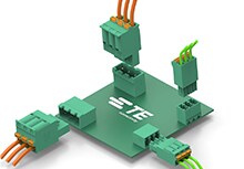 白色背景中的 BUCHANAN 推入式夹具 PCB 连接器