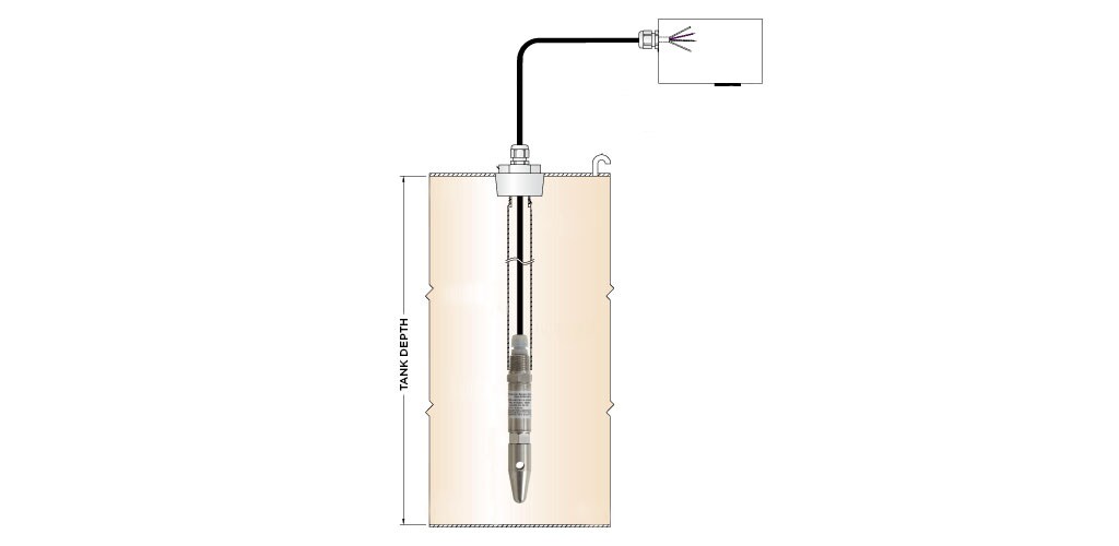 储罐中带有安装硬件的投入式压力传感器
